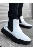 BA0150 Bağcıksız Bantlı Erkek Yüksek Taban Beyaz Siyah Taban Spor Bot thumbnail 2