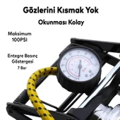 Ayak Tipi Kalın Pistonlu Hava Pompası Göstergeli Çift Hava Depolu Teker Araç Bisiklet Top Pompası thumbnail 3