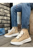 BA0142 Bantlı Erkek Yüksek Taban Krem Beyaz Spor Bot thumbnail 1