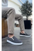 BA0339 Bağcıksız Kadife Gri Beyaz Taban Günlük Erkek Ayakkabı - 2