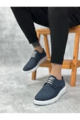 Erkek AyakkabıBA0003 Bağcıklı Klasik Spor Keten Lacivert  Beyaz Taban Casual Erkek Ayakkabı thumbnail 3