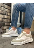 BA0327 BOA Kalın Yüksek Taban Beyaz Gri Bağcıklı Spor Erkek Ayakkabı thumbnail 1