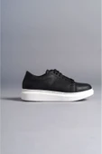 SLW151 Boost Bağcıklı Cilt Erkek Günlük Sneaker Ayakkabı BT Siyah - 1