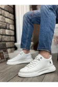 BA0331 Bağcıklı Erkek Yüksek Taban Beyaz Cilt  Spor Ayakkabı thumbnail 1