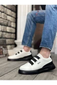 Erkek AyakkabıBA0329 3 Bant Beyaz Siyah Detaylı Kalın Taban Casual Erkek Ayakkabı - 1