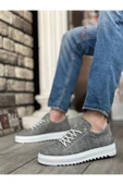 BA0152 Bağcıklı Yüksek Taban Gri Kırçıllı Keten Erkek Ayakkabı thumbnail 1