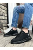 BA0331 Bağcıklı Erkek Yüksek Taban Siyah Cilt  Spor Ayakkabı thumbnail 1