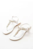 152-1110 Beyaz Gümüş Taşlı Parmak Arası Kadın Sandalet thumbnail 1