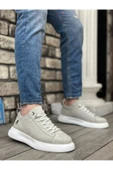 Ba0331 Bağcıklı Erkek Yüksek Taban Gri Süet Beyaz Taban Spor Ayakkabı thumbnail 1