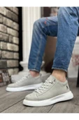 Ba0331 Bağcıklı Erkek Yüksek Taban Gri Süet Beyaz Taban Spor Ayakkabı thumbnail 2