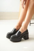 Vivole Shoes Nvl-506 Siyah Günlük Yüksek Topuklu Platform Loafer Kadın Ayakkabı - 2