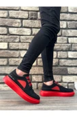 BA0302 Boa Kalın Taban Bağcıksız Tarz Casual Siyah Kırmızı Erkek Ayakkabı thumbnail 3