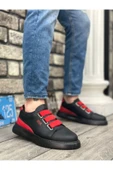 BA0329 3 Bant Siyah Kırmızı Detaylı Kalın Taban Casual Erkek Ayakkabı thumbnail 1