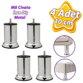 4 Adet Metal Destek Ayağı 10 Cm Krom Mobilya Kanepe Baza Koltuk Ünite Ayakları Metrik 8 Civatalı İnce Diş - 1