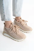ALYA Bağcıklı Ortopedik Taban Taşlı Kadın Sneaker Spor Ayakkabı BT - Krem - 1