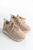 ALYA Bağcıklı Ortopedik Taban Taşlı Kadın Sneaker Spor Ayakkabı BT - Krem - 4