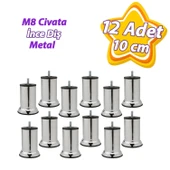 12 Adet Metal Destek Ayağı 10 Cm Krom Mobilya Kanepe Baza Koltuk Ünite Ayakları Metrik 8 Civatalı İnce Diş thumbnail 1