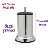 12 Adet Metal Destek Ayağı 10 Cm Krom Mobilya Kanepe Baza Koltuk Ünite Ayakları Metrik 8 Civatalı İnce Diş thumbnail 3
