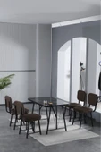 Hayat 70x110cm Sabit Bendir Mutfak Masası, Mutfak Masası Takımı, Yemek Masası, 4 Kahverengi Sandalye - 1