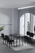 Hayat 70x110cm Sabit Bendir Mutfak Masası, Mutfak Masası Takımı, Yemek Masası, 4 Siyah Sandalye - 1