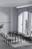 Hayat 70x110cm Sabit Bendir Mutfak Masası, Mutfak Masası Takımı, Yemek Masası, 4 Krem Sandalye - 1