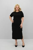 Kadın Büyük Beden Kısa Kollu Yırtmaç Detaylı Basic Elbise 5309-25 - 2