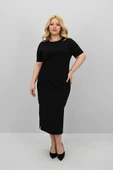 Kadın Büyük Beden Kısa Kollu Yırtmaç Detaylı Basic Elbise 5309-25 - 3
