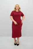 Kadın Büyük Beden Kısa Kollu Yırtmaç Detaylı Basic Elbise 5309-25 - 10