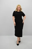 Kadın Büyük Beden Kısa Kollu Yırtmaç Detaylı Basic Elbise 5309-25 - 4