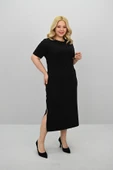 Kadın Büyük Beden Kısa Kollu Yırtmaç Detaylı Basic Elbise 5309-25 - 6
