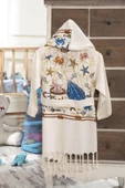 Naturel Bambu Peştemal Bebek Banyo Plaj Bornozu - Deniz - 1