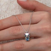Gümüş Mistik Topaz Taşlı Sevimli Kedi Kolye - 2