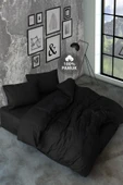Ranforce Çift Kişilik Lastikli Çarşaflı Nevresim Takımı Simple Siyah - 1