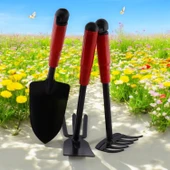 Hobi Çapa Tırmık 3'lü Set Metal Bahçe Tarla Çim Peyzaj Bitki Çiçek Ekme Toprak İşleme Küreği Küçük thumbnail 3