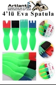 Eva Spatula 4 lü 1 Paket Plastik Doku Tarağı Fırçası Okul Öncesi Boya Sünger Fırça Seti Çocuklar İçin Plastik Saplı - 4