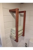 Masif Ahşap Eskitme Boyalı Banyo Havlu Askısı (2 li Set) - 7