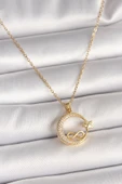 316L Çelik Gold Renk Zincir Zirkon Taşlı Ay Yıldız Model Sonsuzluk Detay Kadın Kolye - TJ-BKO10000 - 1