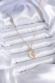 316L Çelik Gold Renk Zirkon Taşlı Ay Yıldız Model Kadın Kolye - TJ-BKO7688 - 2