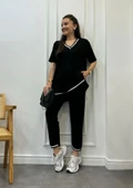 Kadın Kısa Kollu V Yakalı Iki Iplik Bluz Ve Pantolon Ikili Takım thumbnail 10