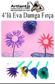 Eva Damga Fırçası 4 lü 1 Paket Plastik Doku Tarağı Fırçası Okul Öncesi Boya Sünger Fırça Seti Çocuklar İçin Plastik Sap - 4