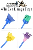 Eva Damga Fırçası 4 lü 1 Paket Plastik Doku Tarağı Fırçası Okul Öncesi Boya Sünger Fırça Seti Çocuklar İçin Plastik Sap - 3