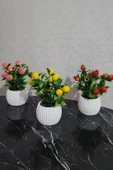 Anneler Günü Modern Beton Saksıda 3'lü Set Nar Şeftali Limon Saksıda Yapay Meyve Ağacı - 4