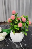 Anneler Günü Modern Beton Saksıda 3'lü Set Nar Şeftali Limon Saksıda Yapay Meyve Ağacı - 6
