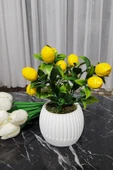 Anneler Günü Modern Beton Saksıda 3'lü Set Nar Şeftali Limon Saksıda Yapay Meyve Ağacı - 7