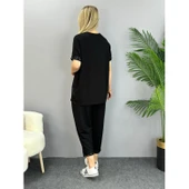 Lucky Life Kadın Kısa Kollu V Yakalı Pul Payetli Viskon Iki Iplik Bluz Ve Pantolon Ikili Takım - 6