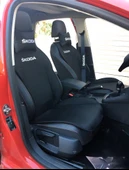 SKODA Nakışlı Ön İkili Oto Koltuk Minderi 2 Adet Boyun Yastığı 2 Adet Kemer Pedi SİYAH thumbnail 4