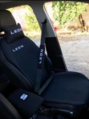 SEAT LEON Nakışlı Ön İkili Oto Koltuk Minderi 2 Adet Boyun Yastığı 2 Adet Kemer Pedi SİYAH - 1