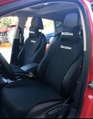 SKODA Nakışlı Ön İkili Oto Koltuk Minderi 2 Adet Boyun Yastığı 2 Adet Kemer Pedi SİYAH thumbnail 1