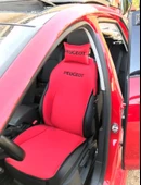 PEUGEOT Nakışlı Ön İkili Oto Koltuk Minderi 2 Adet Boyun Yastığı 2 Adet Kemer Pedi KIRMIZI thumbnail 2