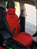 RENAULT MEGANE Nakışlı Ön İkili Oto Koltuk Minderi 2 Adet Boyun Yastığı 2 Adet Kemer Pedi KIRMIZI - 1